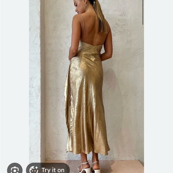 ACLER GOLD MIDI RUFFLE DRESS - Picture 2 of 9